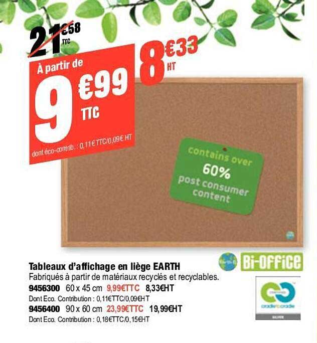 tableaux d'affichage en liège earth bi-office