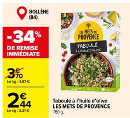 taboulé à l'huile d'olive les mets de provence