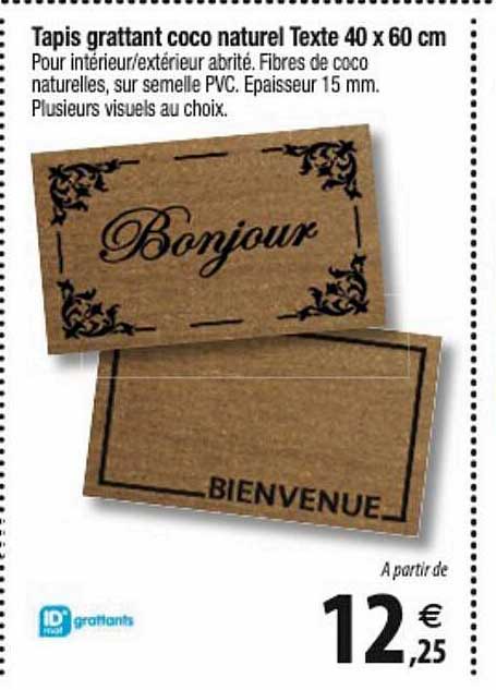 tapis grattant coco naturel texte 40 x 60 cm id grattants