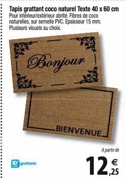 tapis grattant coco naturel texte 40 x 60 cm id grattants