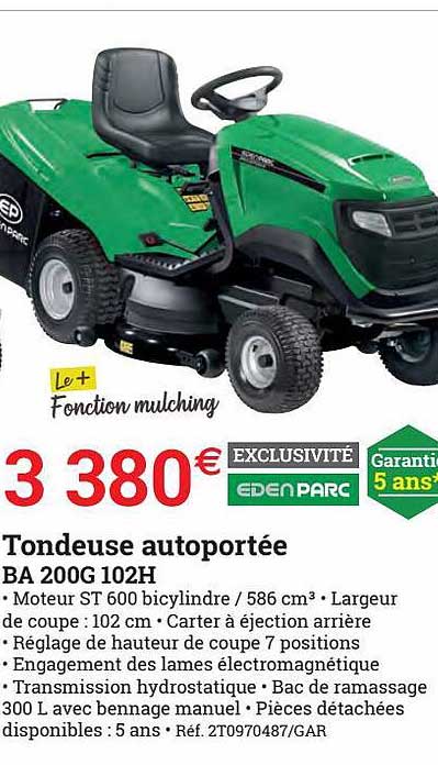 tondeuse autoportée ba 200g 102h edenparc