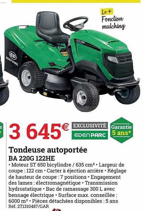 tondeuse autoportée ba 220g 122he edenparc
