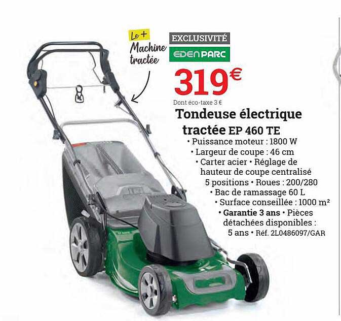 tondeuse électrique tracté ep 460 te edenparc