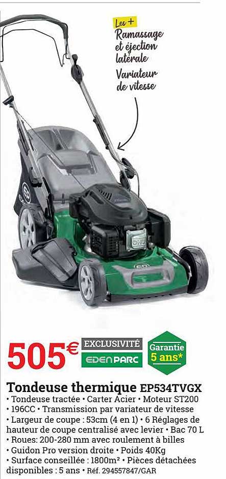 tondeuse thermique ep534tvgx edenparc