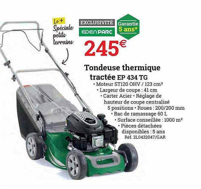 tondeuse thermique tractée ep 434 tg edenparc