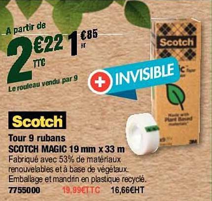 Tour 9 Rubans Scotch Magic 19 Mm X 33 M