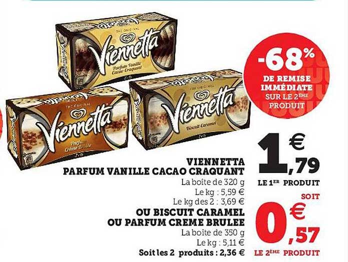 viennetta parfum vanille cacao craquant, ou biscuit caramel ou parfum crème brulée