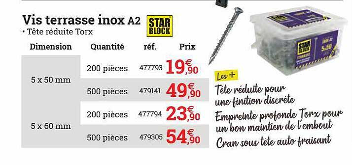 vis terrasse inox a2 star block