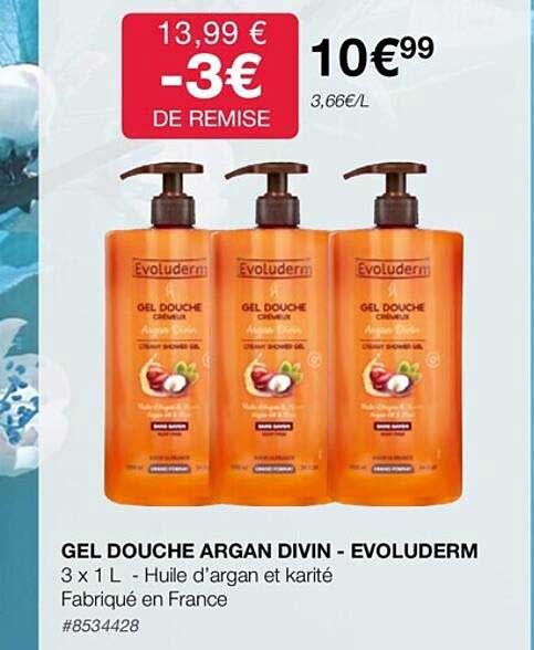 gel douche argan divin - evoluderm