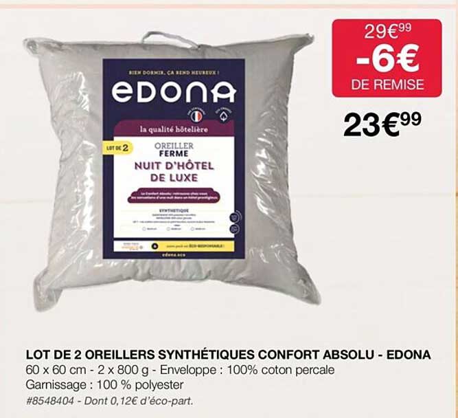 Lot De 2 Oreillers Synthétiques Confort Absolu - Edona