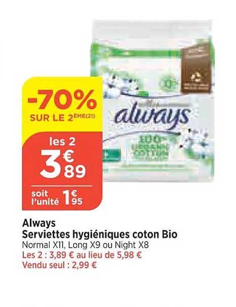 always serviettes hygiéniques coton bio