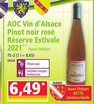 aoc vin d'alsace pinot noir rosé réserve estivale 2021 henri ehrhart