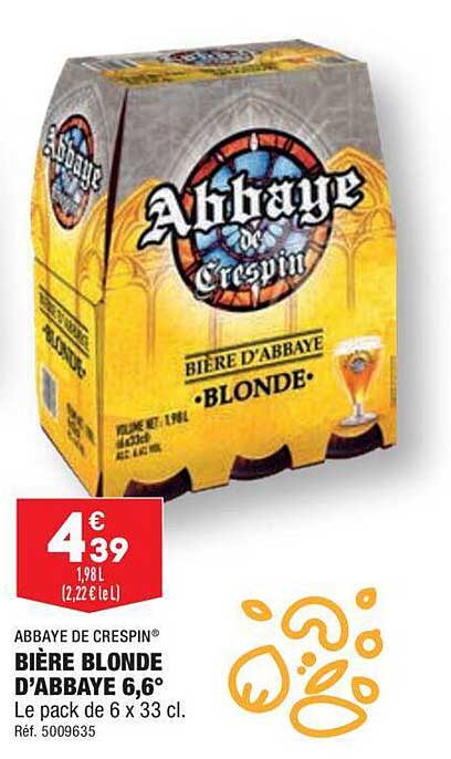 bière blonde d'abbaye 6,6° abbaye de crespin