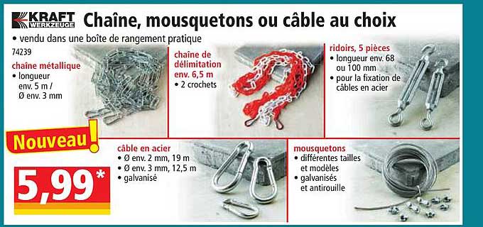 chaîne, mousquetons ou câble au choix kraft werkzeuge