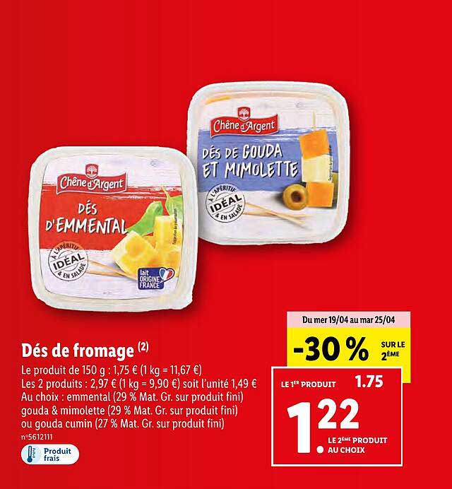 dés de fromage chêne d'argent