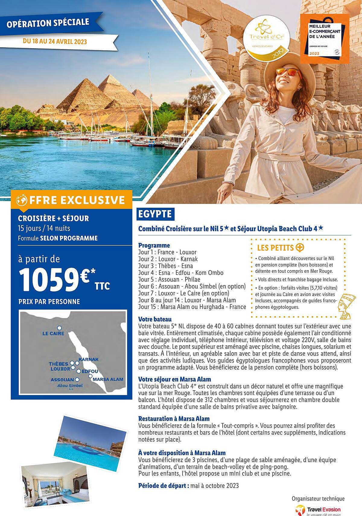 egypte : combiné croisières sur le nil 5* et séjour utopia beach club 4*