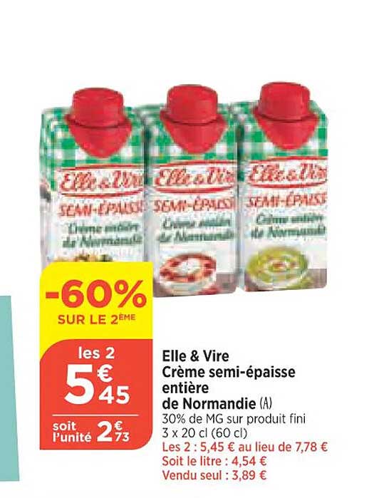 Elle & Vire Crème Semi-épaisse Entière De Normandie