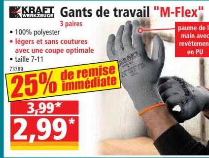 gants de travail "m-flex" 3 paires kraft werkzeuge