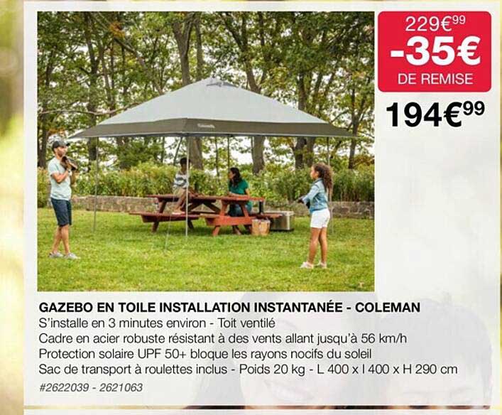 gazebo en toile installation instantanée - coleman