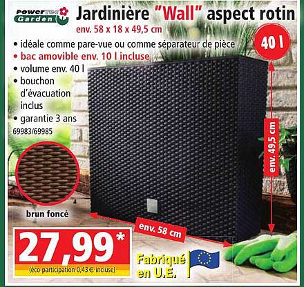 jardinière "wall" aspect rotin powertec garden