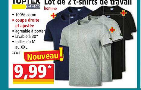 lot de 2 t-shirts de travail homme toptex pro