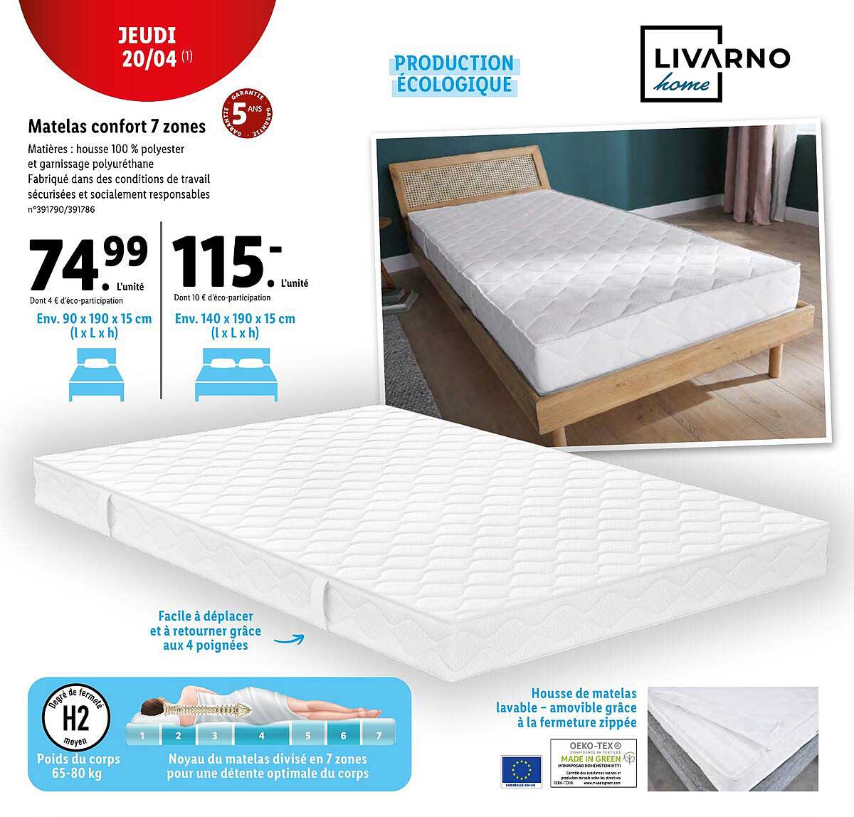 Matelas Confort 7 Zones Livarno Home
