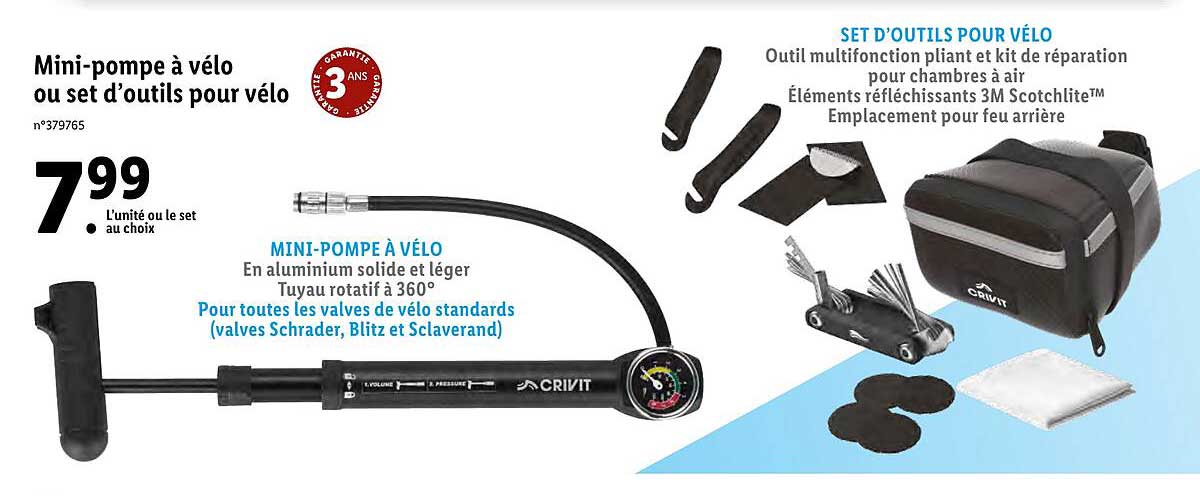 mini-pompe à vélo ou set d'outils pour vélo crivit