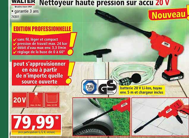 nettoyeur haute pression sur accu 20v walter