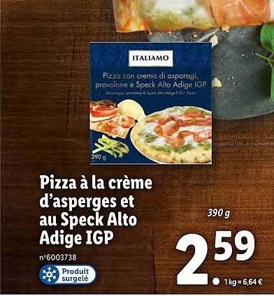 pizza à la crème d'asperges et au speck alto adige igp italiamo