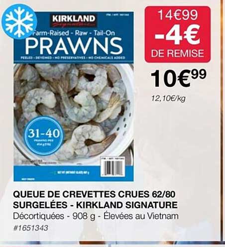 Queue De Crevettes Crues 62-80 Surgelées - Kirkland Signature