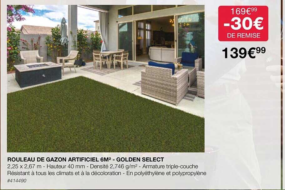 rouleau de gazon artificiel 6m² - golden select