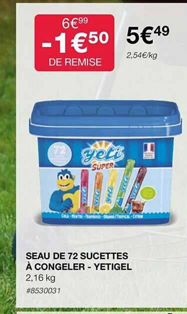 seau de 72 sucettes à congeler - yetigel