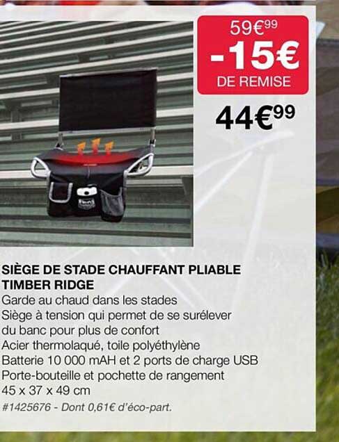 siège de stade chauffant pliable timber ridge