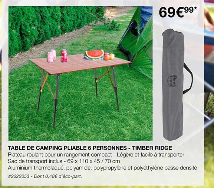 table de camping pliable 6 personnes - timber ridge