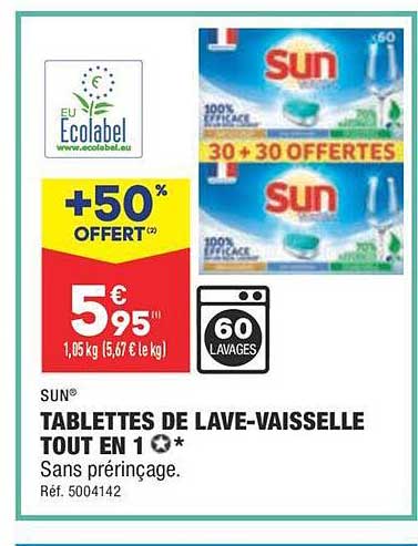 tablettes de lave-vaisselle tout en 1 sun