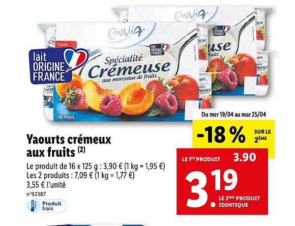 Yaourts Crémeux Aux Fruits Envia