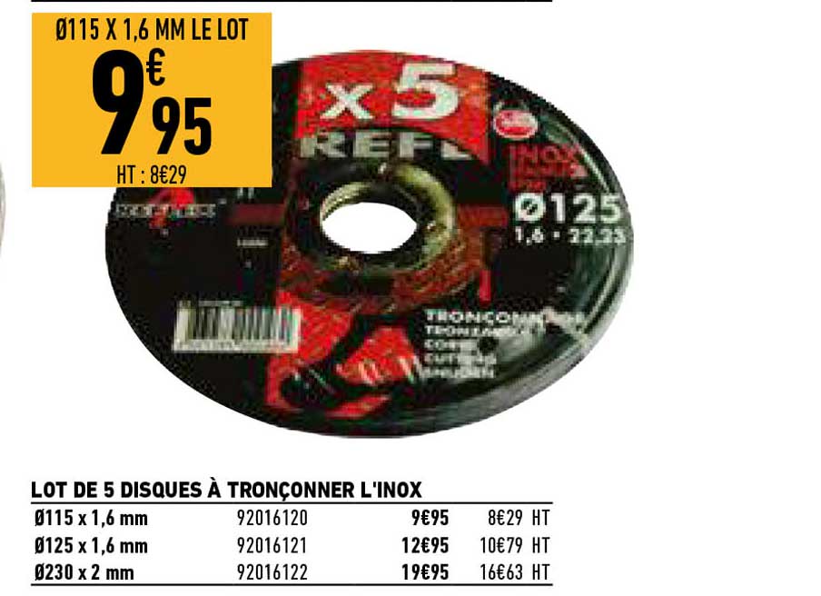 lot de 5 disques a tronconner l'inox