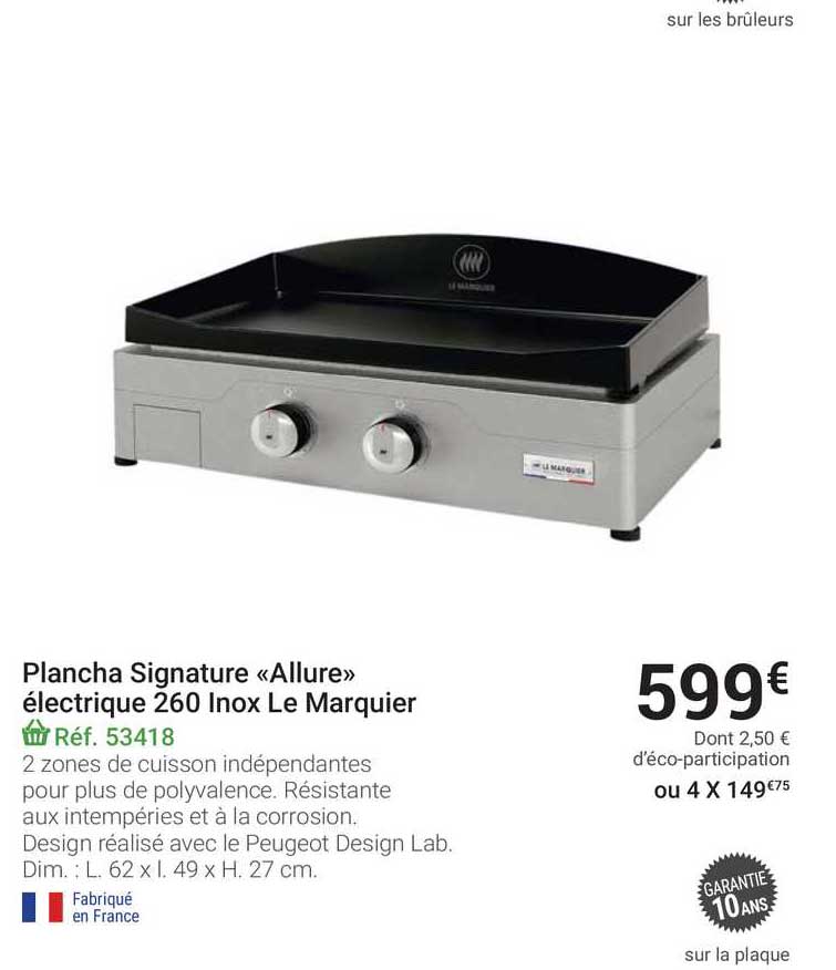 plancha signature allure eletrique 260 inox le marquier