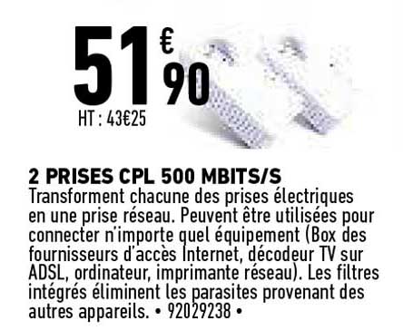 2 prises cpl 500 mbits-s