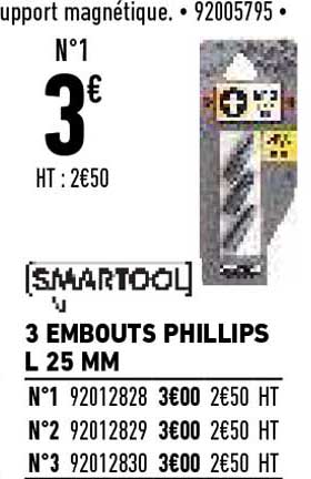 3 embouts phillips l 25 mm smartool