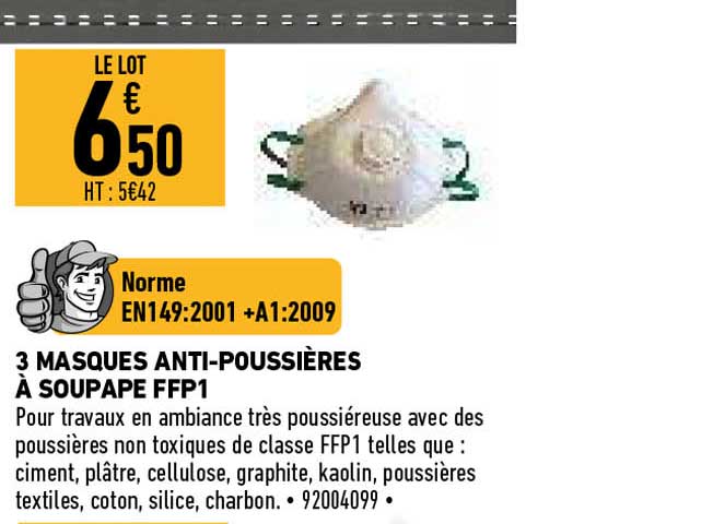 3 masques anti-poussières à soupape ffp1
