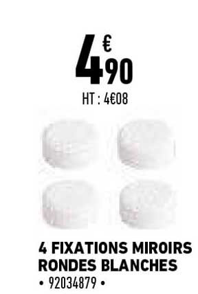 4 fixations miroirs rondes blanches