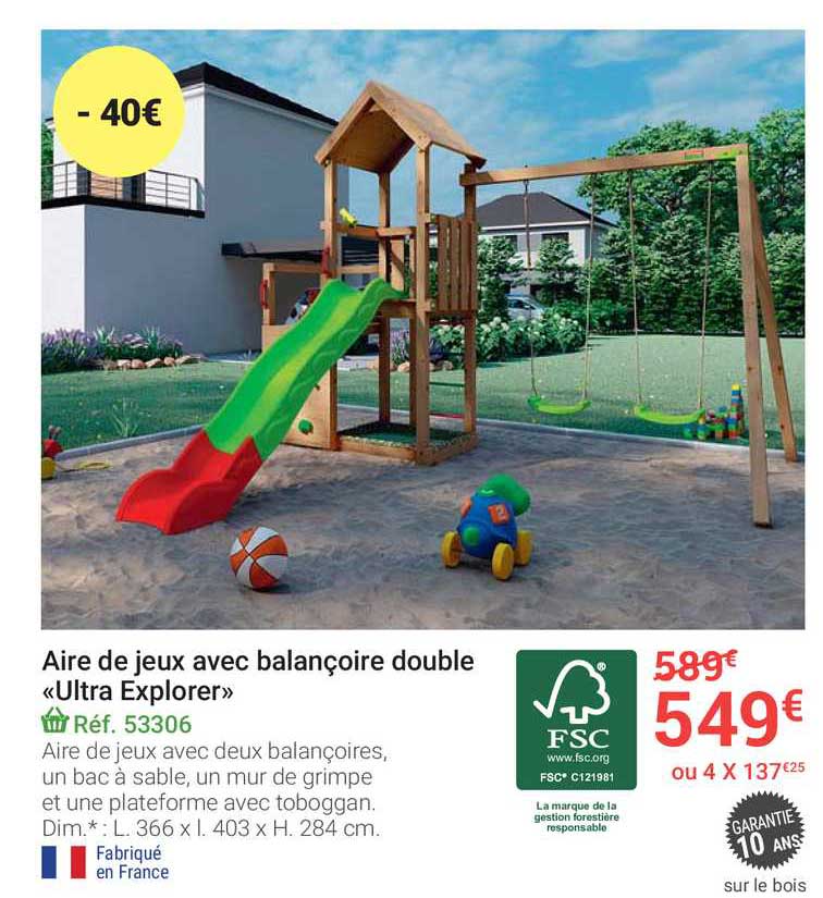 aire de jeux avec balancoire double ultra explorer