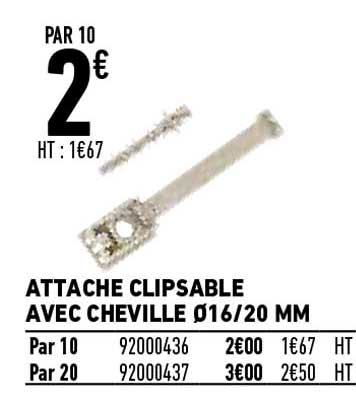 attache clipsable avec cheville 16-20 mm