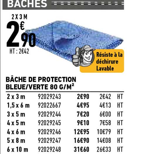 bâche de protection bleue-verte 80 g-m2