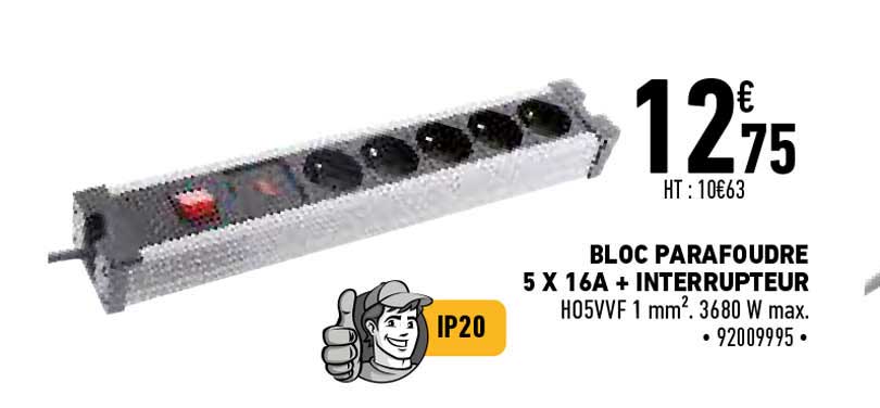 bloc parafoudre 5 x 16a + interrupteur