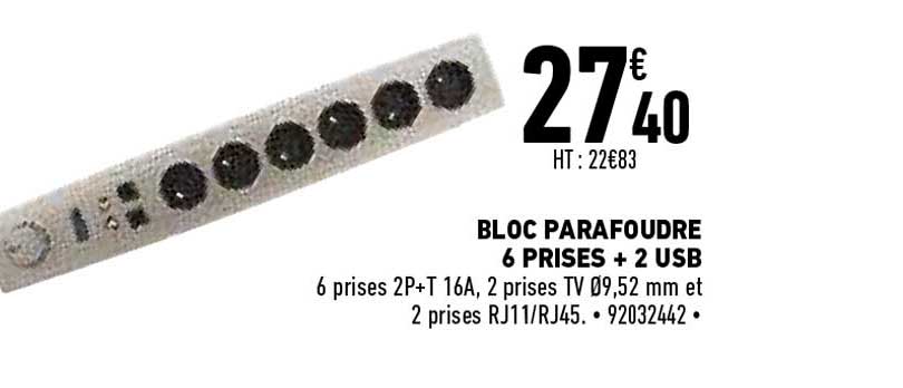 bloc parafoudre 6 prises + 2 usb