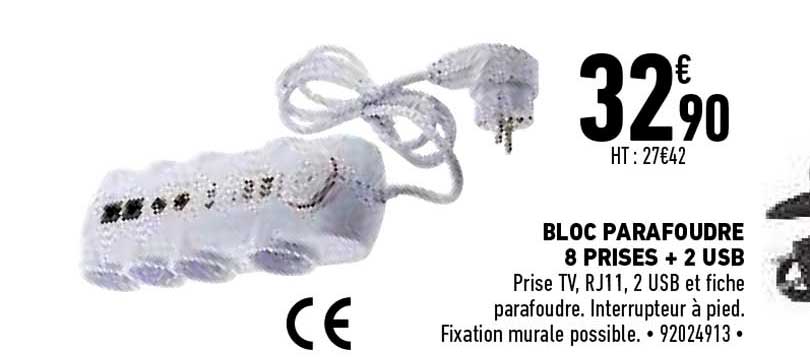 bloc parafoudre 8 prises + 2 usb