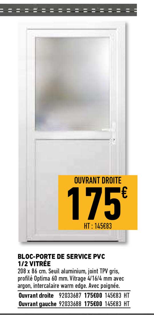 Bloc-porte De Service Pvc 1-2 Vitrée