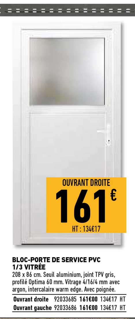 bloc-porte de service pvc 1-3 vitrée